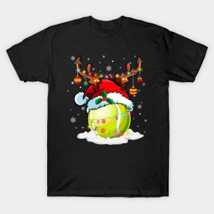 Reindeer Santa Hat Tennis Christmas Lights Xmas T-Shirt